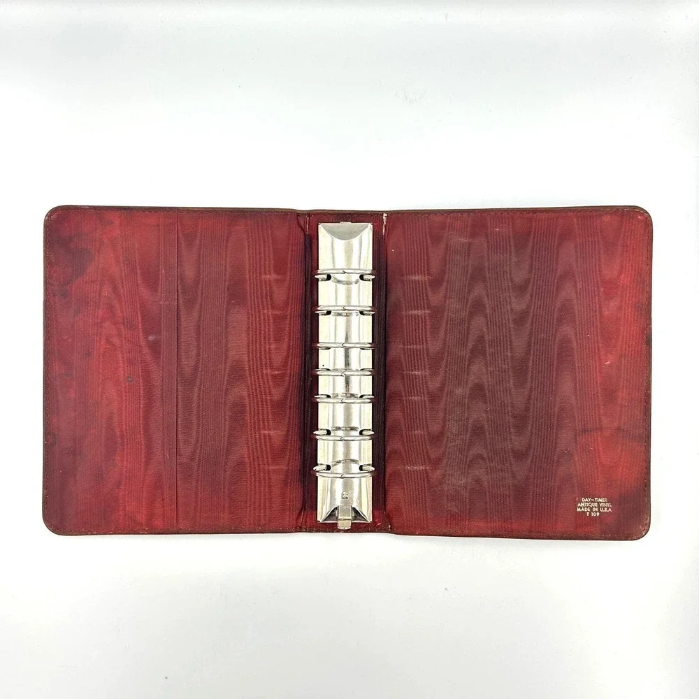 Vintage Day-Timer Executive 7 Ring Binder Antique Vinyl Organizer Brown Made USA